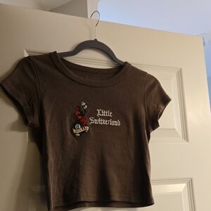 JOHN GALT (Brandy Melville) brown Little Cropped Women's Top Shirt Ace's club 🍒